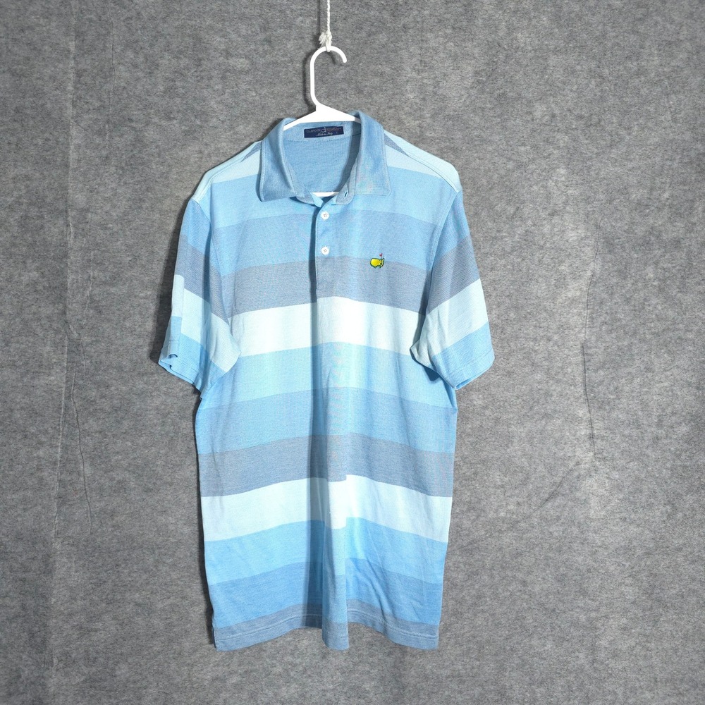Masters Clubhouse Collection Polo Mens Large Blue Striped Golf Shirt Italy Logo